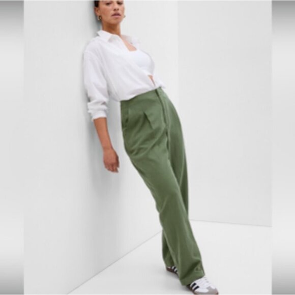 Gap Soft Suit Trouser High Rise Wide Leg Jungle Green Dress Pants NWT 4 Petite - Picture 13 of 13